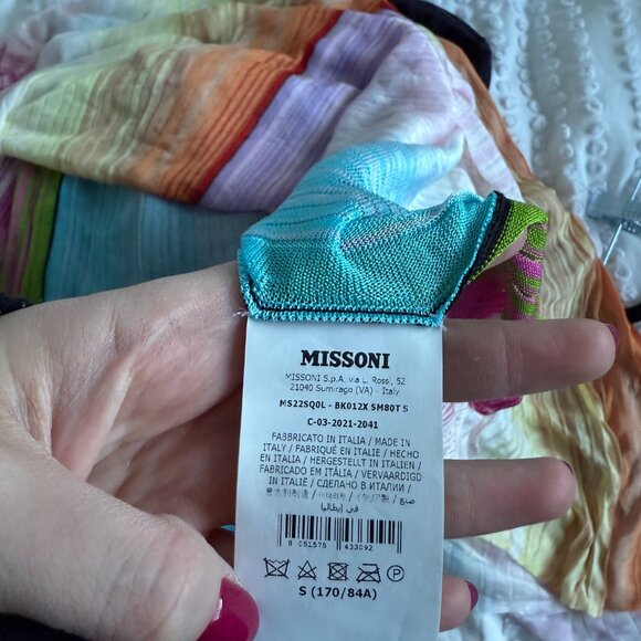 Missoni Knit Kaftan Dress Beach Cover-Up Rainbow Striped Plisse Round Neck Small - Picture 4 of 9